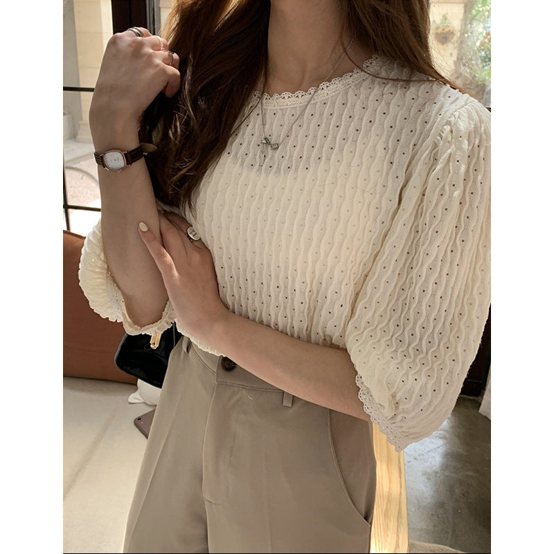 Lace Shirt Lace Stitching Was Thin Blouse Women Summer