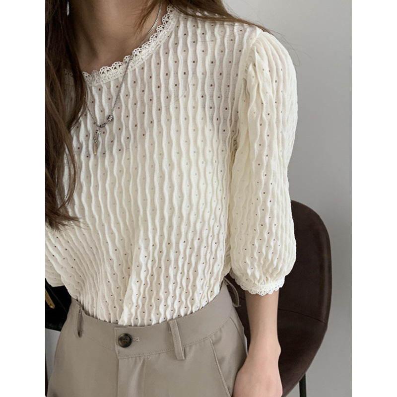 Lace Shirt Lace Stitching Was Thin Blouse Women Summer