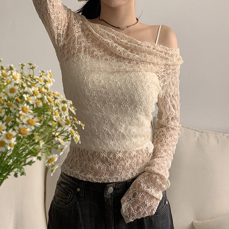 Pure Lace Long Sleeve Women Blouse Top