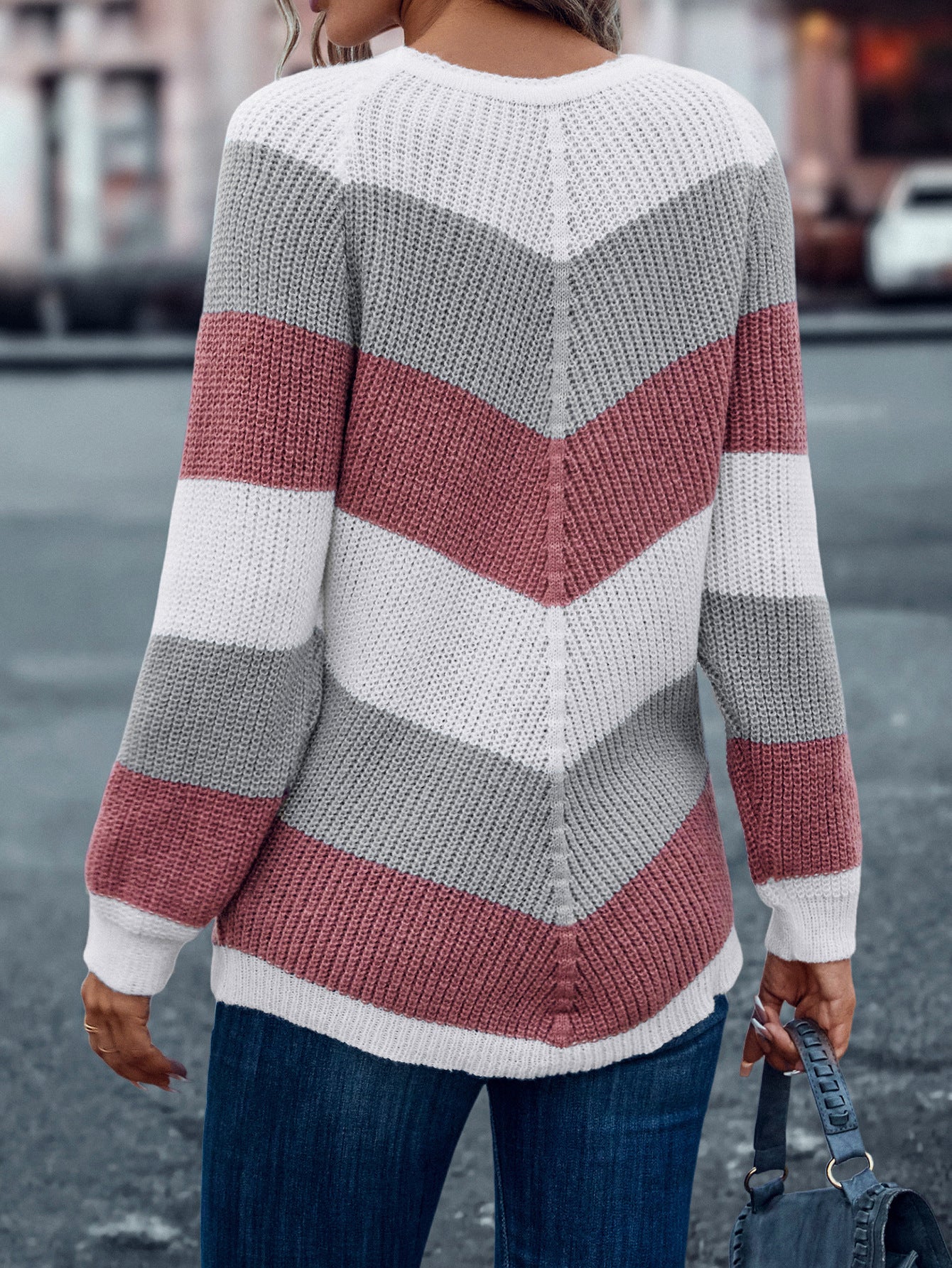 Striped Crew Neck Casual Sweater For Women