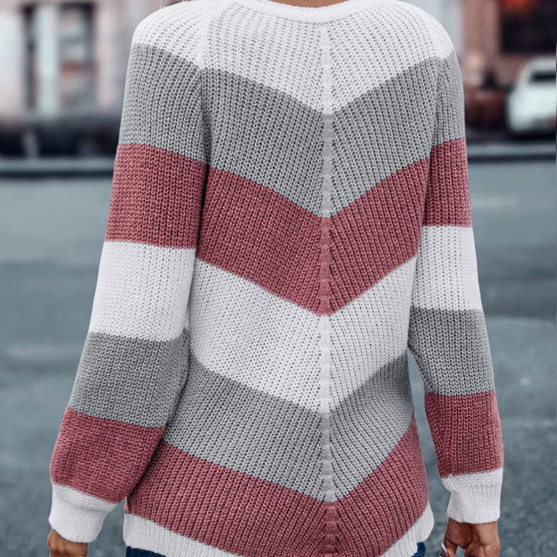 Striped Crew Neck Casual Sweater For Women