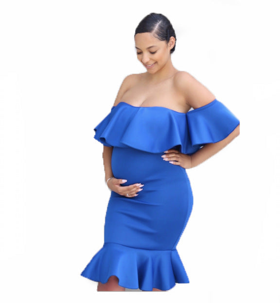 Women Elastic Pregnant Women Ruffles Dress