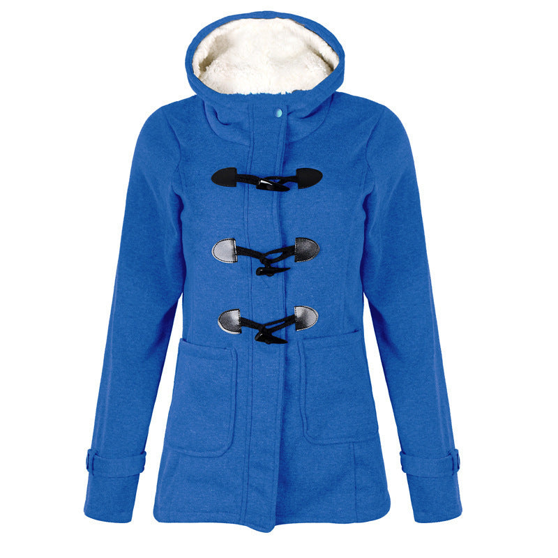 Women Warm Hooded Wool Double Button Coat