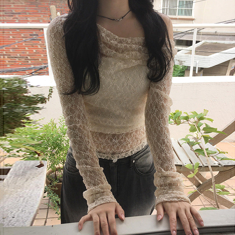 Pure Lace Long Sleeve Women Blouse Top