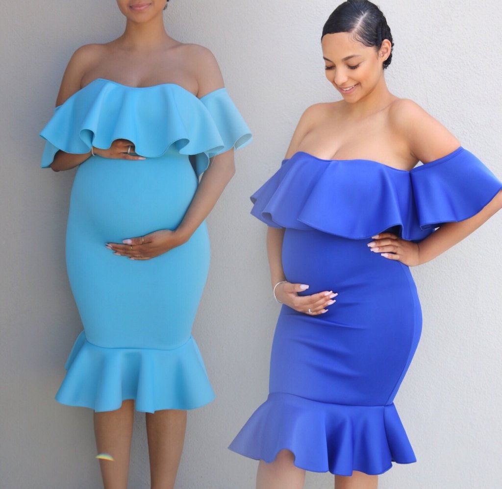 Women Elastic Pregnant Women Ruffles Dress