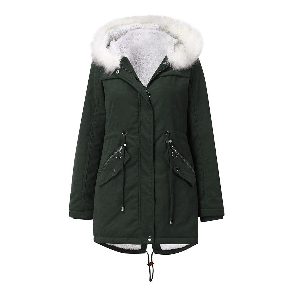 Women's Cotton-padded Coat White Fur Collar Parka