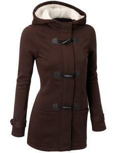 Women Warm Hooded Wool Double Button Coat