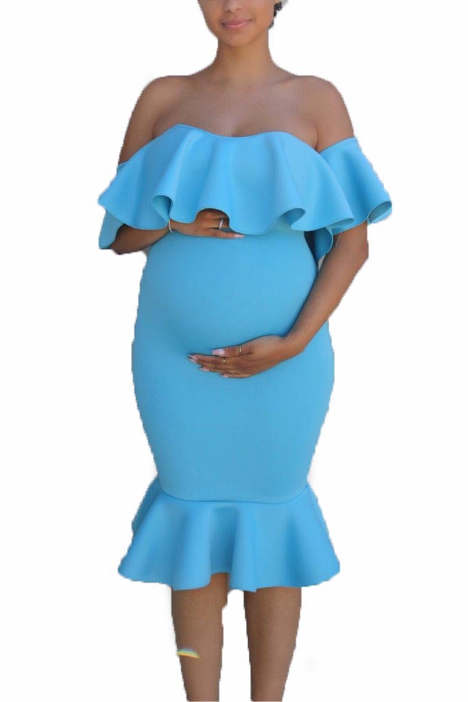 Women Elastic Pregnant Women Ruffles Dress